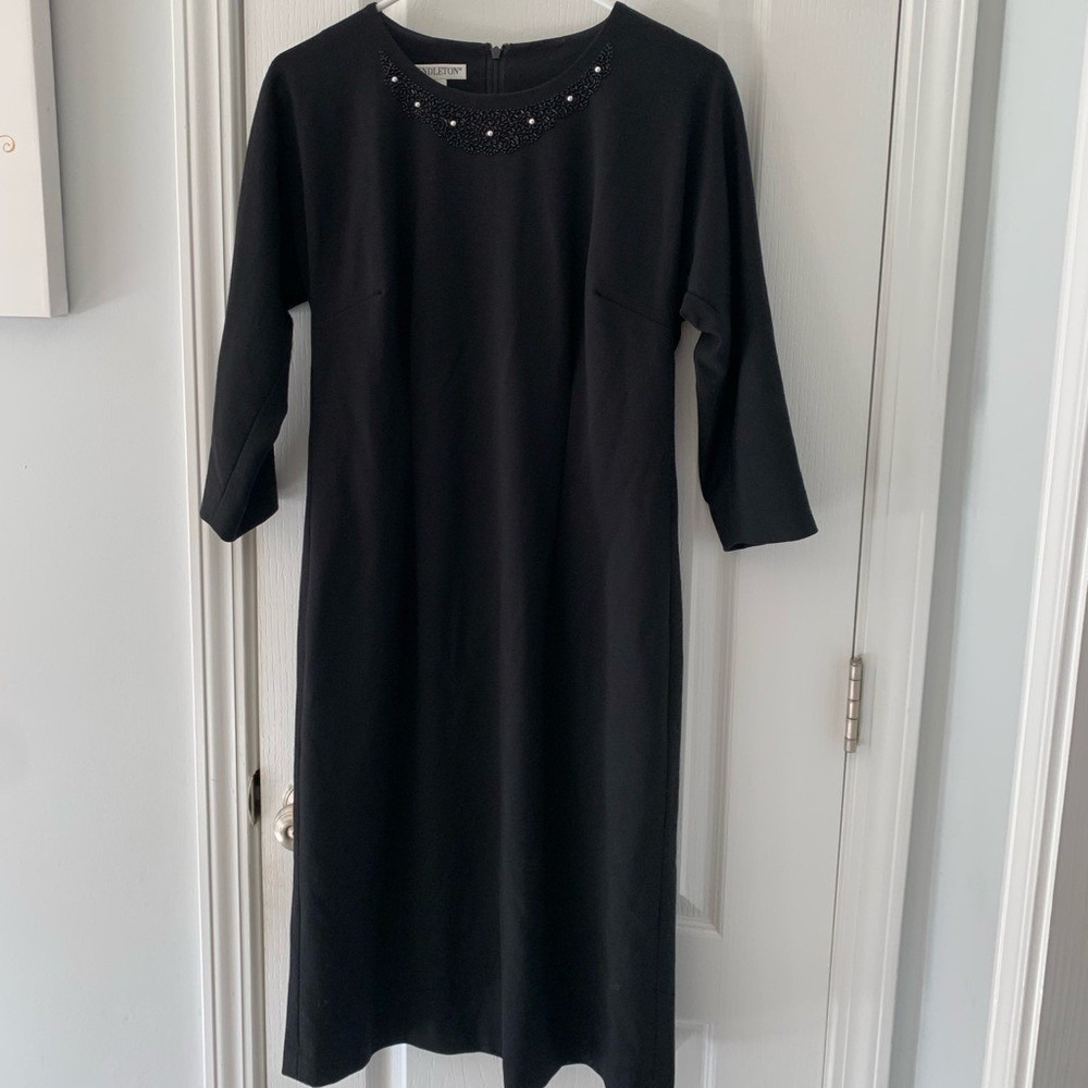 Pendleton black midi dress beaded jeweled size 6 classic elegant wool